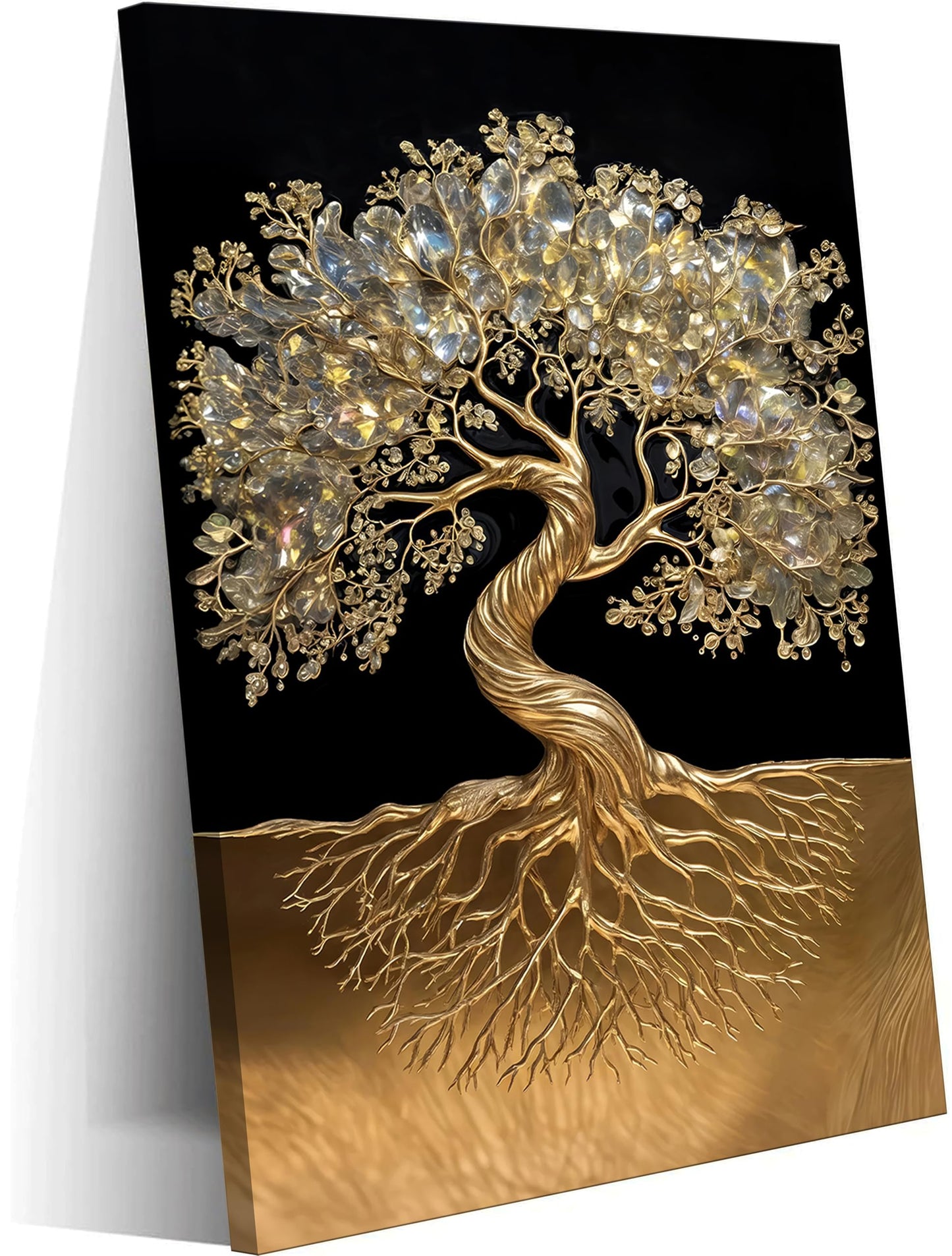 Tree of Life Canvas Wall Art Healing Crystal Painting Picture Wall Decor Golden Minimalist Theme Poster Print Artwork for living room Bathroom Bedroom Office Hallway Home Decoration