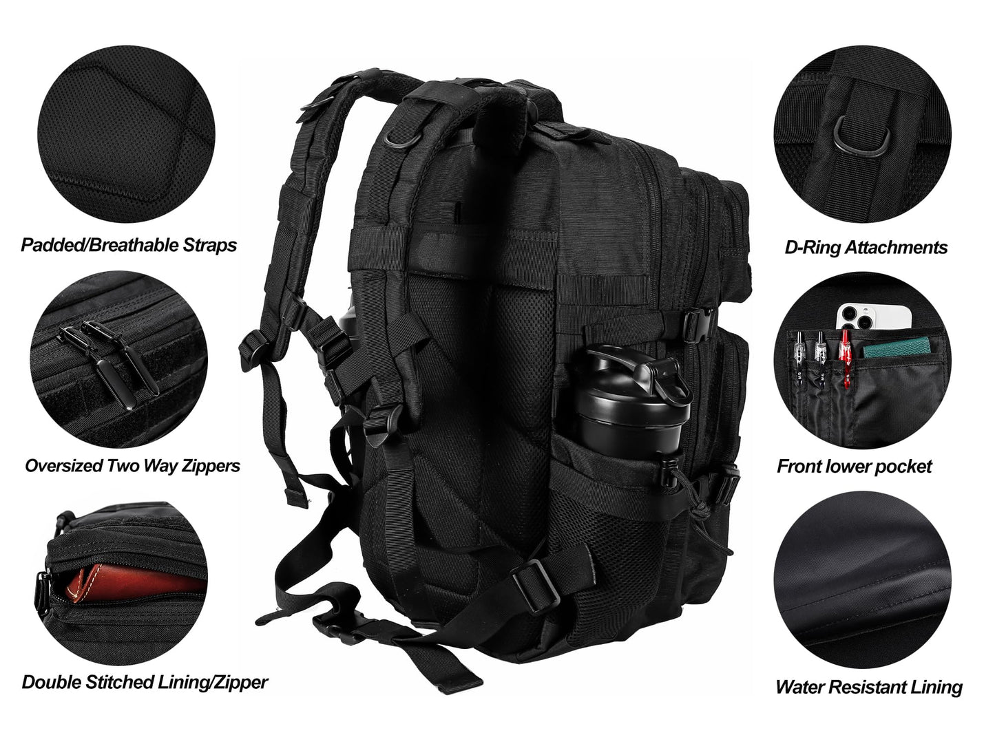 LHI Military Tactical Backpack for Men and Women 45L Large waterproof Rucksack for School, Hiking, Trekking, Hunting