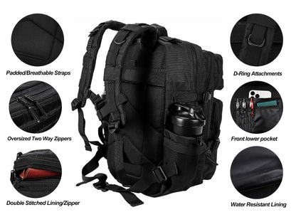 LHI Military Tactical Backpack for Men and Women 45L Large waterproof Rucksack for School, Hiking, Trekking, Hunting