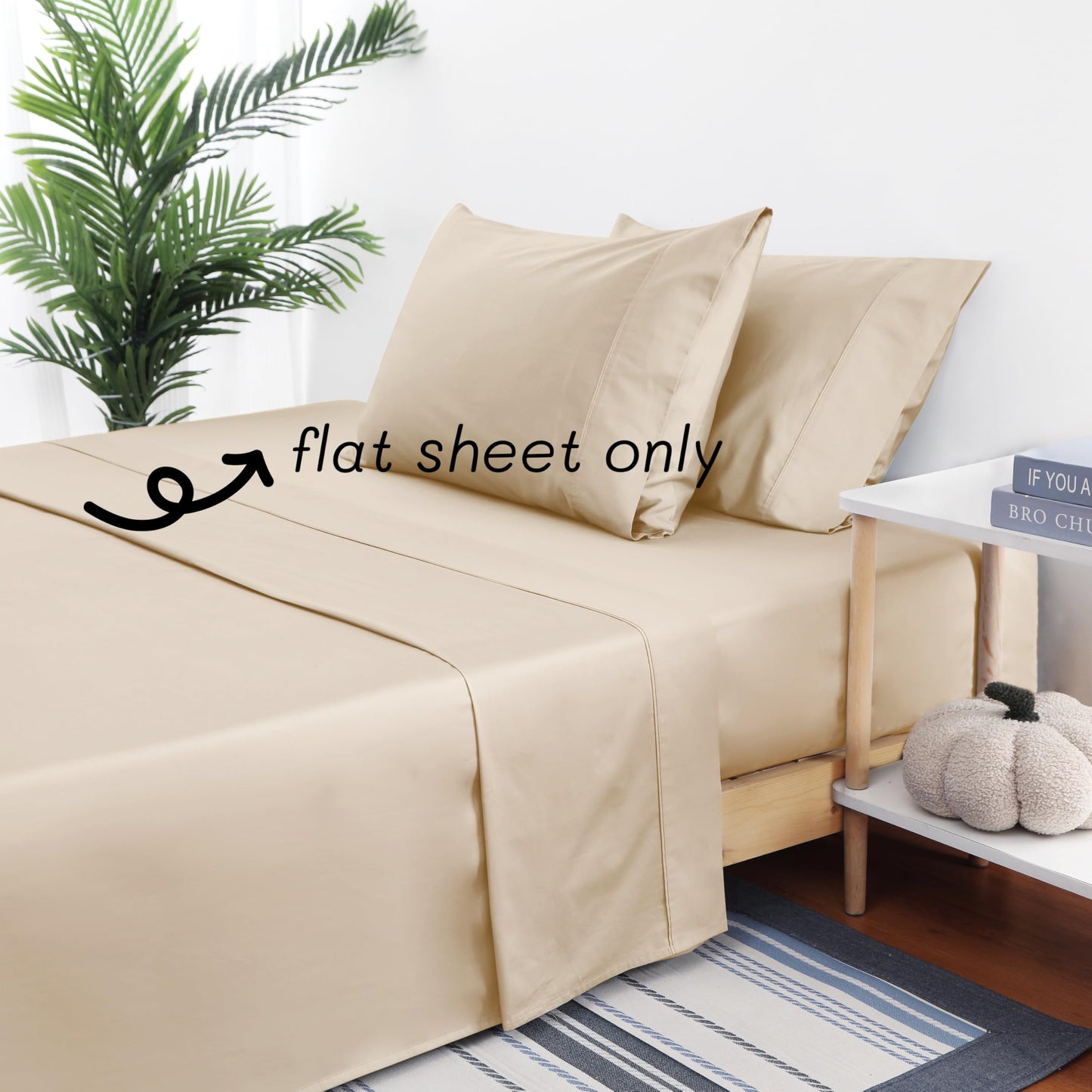 Flat Sheet Only 2 Pack,TwinXL Size 400 Thread Count 100% Egyptian Cotton Flat Sheet - Wrinkle, Fade, Stain Resistant (Beige,TwinXL,2Pack)
