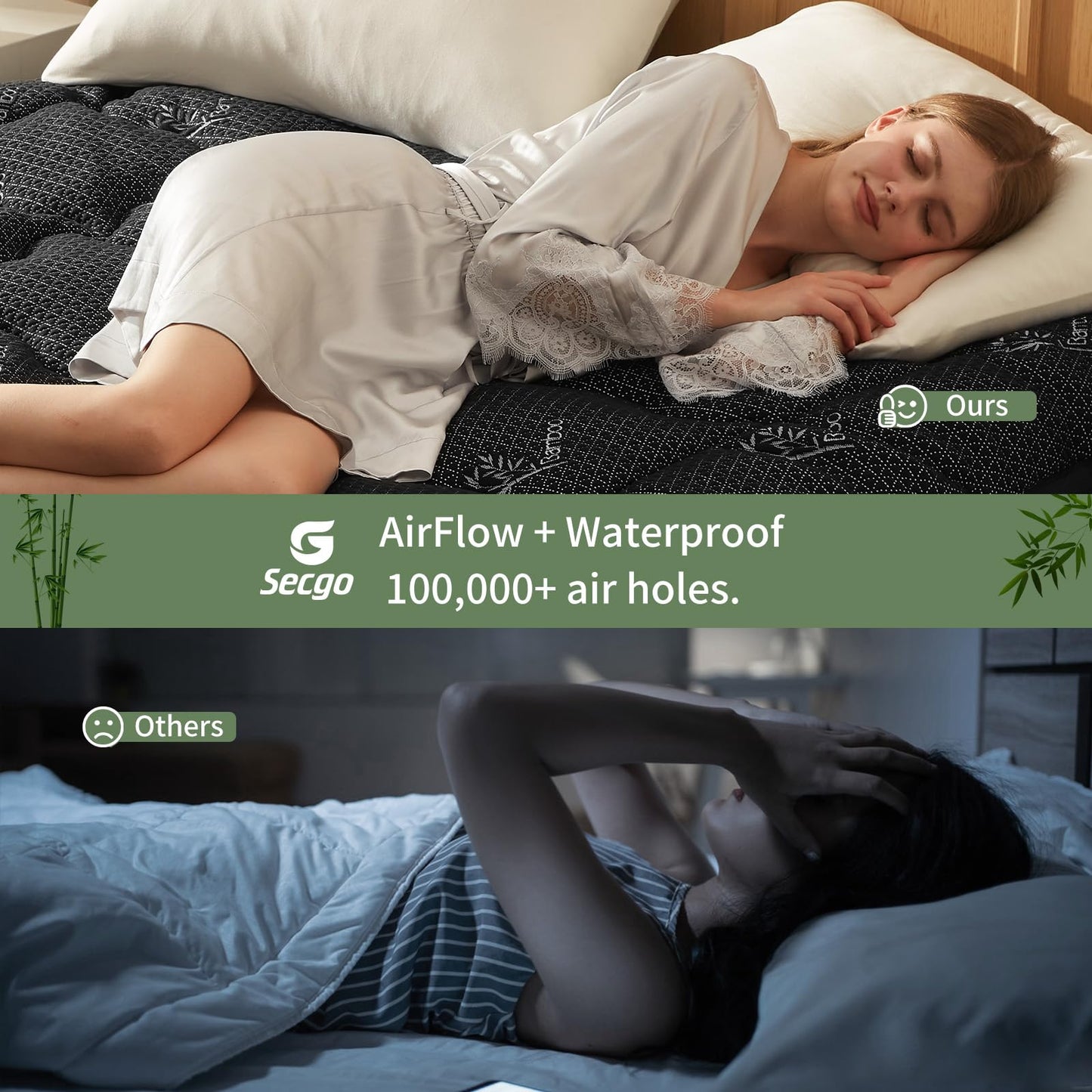 Premium 100% Waterproof Full Mattress Topper, Breathable Mattress Pad, Rayon from Bambo Bed Protector, Deep Pocket Sheet Cover 8"-21"