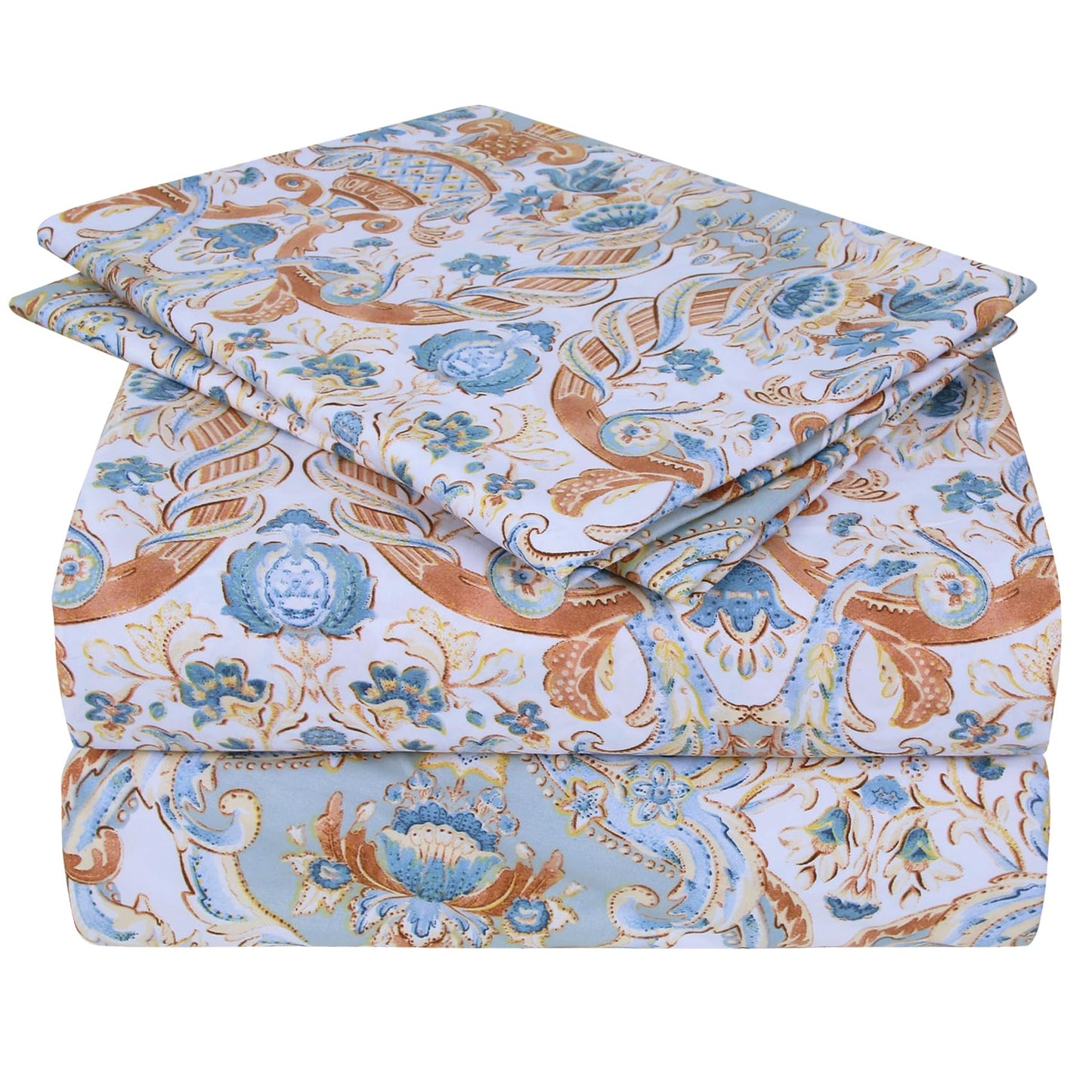 JSD Vintage Paisley Printed Sheet Set King Size, 4 Piece Soft Pattern Microfiber Sheets Extra Deep Pocket