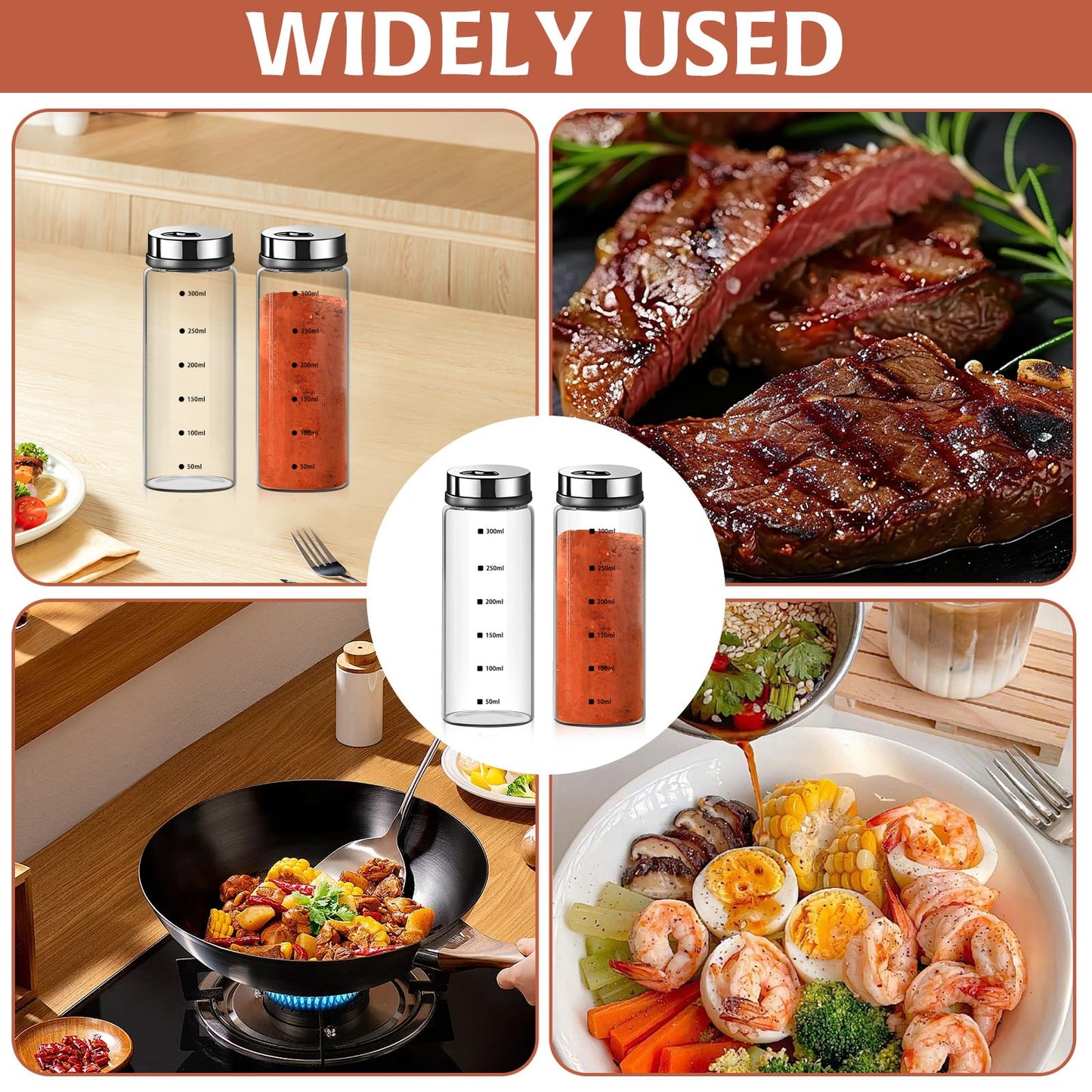 2Pcs Large Salt & Pepper Shakers, Glass Salt & Pepper Shakers with Adjustable Pour Holes, Salt & Pepper Dispensers with Stainless Steel Removable Lids, Salt Spice Shakers for Kitchen Restaurant