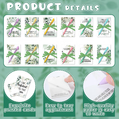 Maitys 24 Sets Thank You Teacher Appreciation Gift for Women Employee Positive Affirmation Gift Inspirational Sticky Note Greeting Cards Pen Ribbon Motivational Notepad for Coworker Office(Eucalyptus)