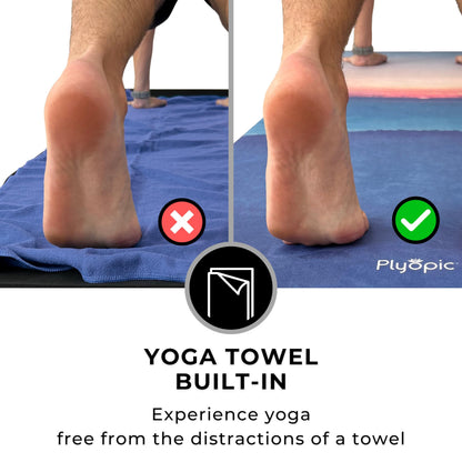 Plyopic. All In One Yoga Mat | Luxury Sweat-Grip Mat/Towel Combo | Ideal for Yoga, Hot Yoga, Bikram, Pilates, Workout & Exercise | Eco-Friendly Natural Rubber