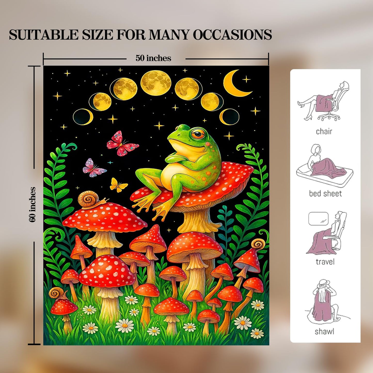 Mushroom Blanket Mushroom Frog Throw Blanket Super Soft Plush Flannel Fleece Bedding Gifts for Boys Girls Men Women Lovers Adults Stuff for Couch Sofa Bed Room Decor 50"X60"