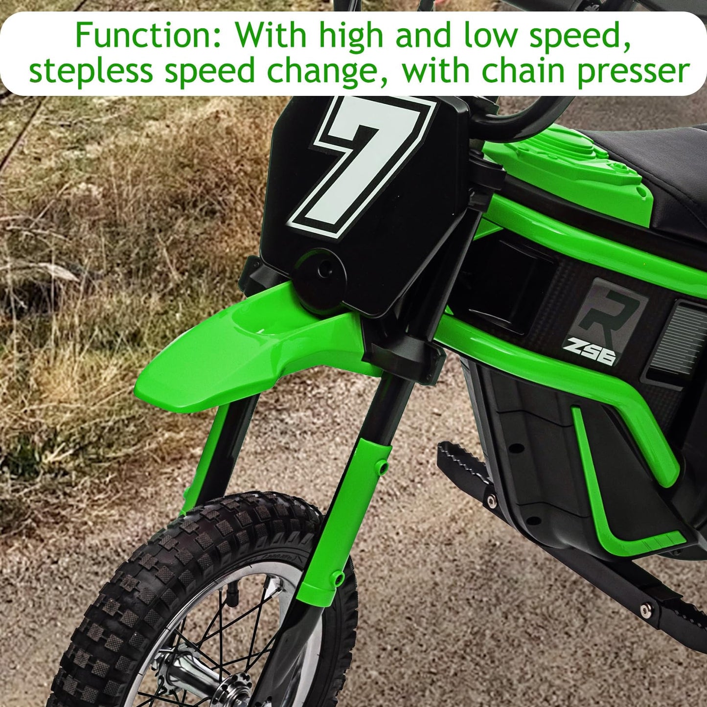 Garvee 24V 350W Kids Electric Dirt Bike - 3-Speed Modes, Up to 14.29 MPH, Off-Road Ride-On Motorcycle, Safe Metal Suspension, Shock-Proof, Max Weight 135 lbs for Boys & Girls Ages 6-12 - Green 7