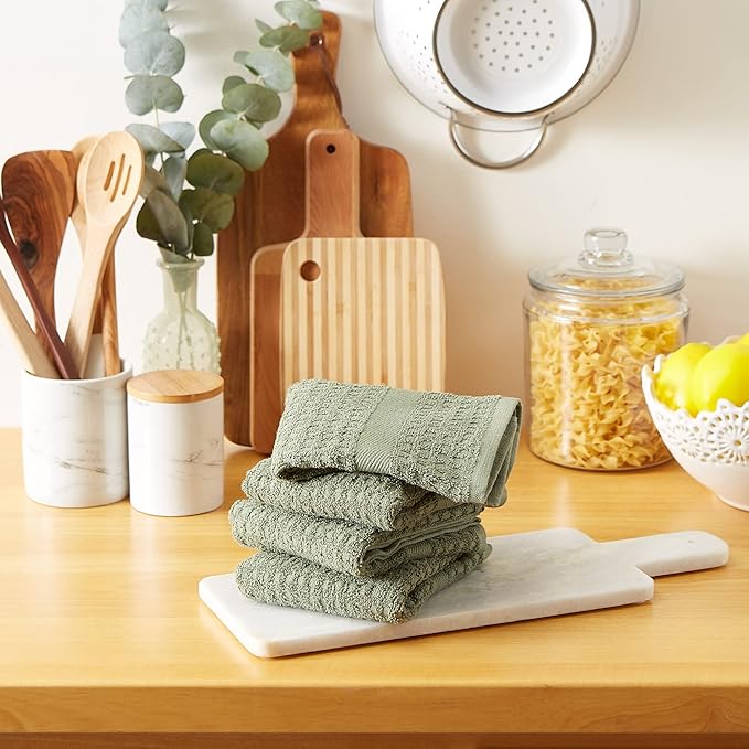DII Basic Terry Collection Waffle Dishtowel Set, Solid Artichoke, 4 Piece