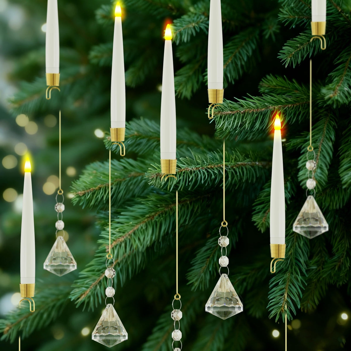 JOIONE Flameless Christmas Tree Candles with Remote, 10 Pack Battery Operated LED Candles with Suction Cup for Christmas Tree, Flickering Flame for Xmas Indoor Decor - Diamond
