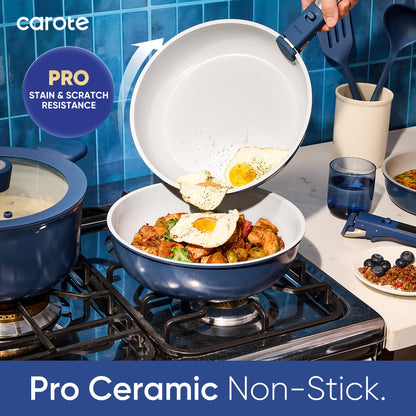 CAROTE 27pcs Ceramic Cookware Set Nonstick, Pots and Pans Set Non Stick, Non Toxic Cookware Detachable Handles, Dishwasher/Oven Safe, RV/Camping Cookware with Kitchen Utensils, Mothers Day Gifts