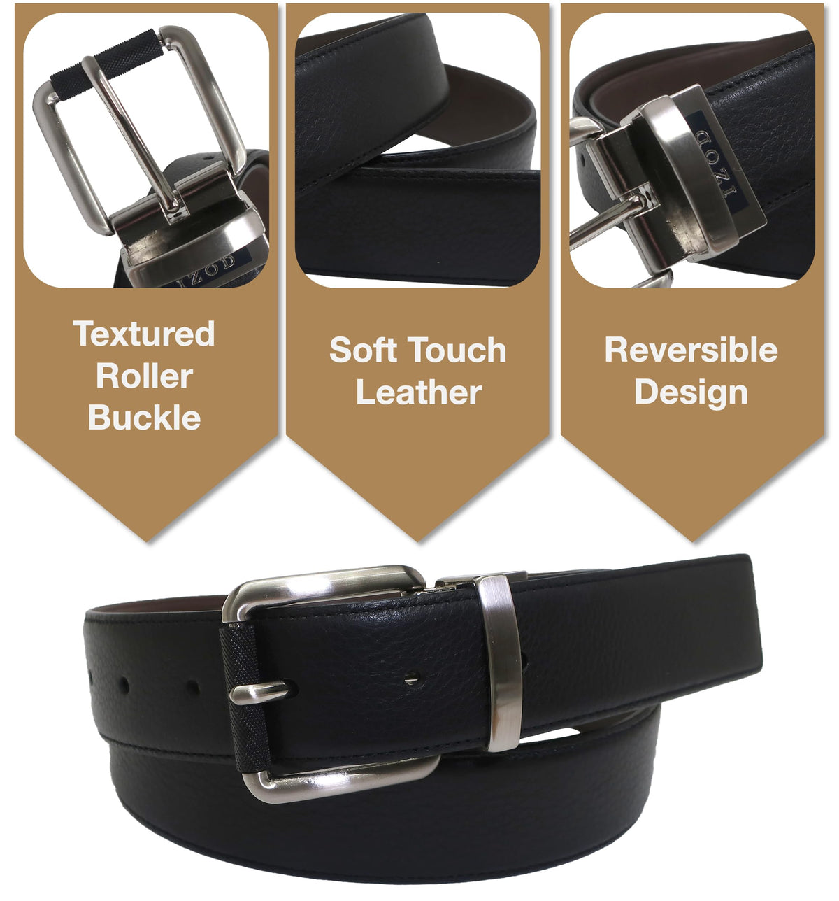 IZOD, Mens, Reversible Leather Belt, Brown, 42/44
