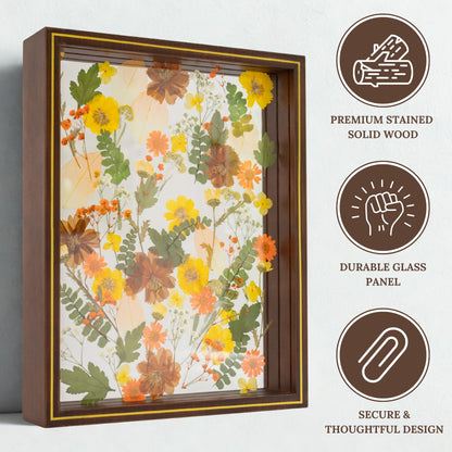 Pressed Flower Frame – Durable Dual Panel Design Glass Frame for Pressed Flowers – 11x14 Extra Large Easy-to-Use Gift Dried Flower Arrangements – Portrait or Landscape Floating Frames for Versatile Decor