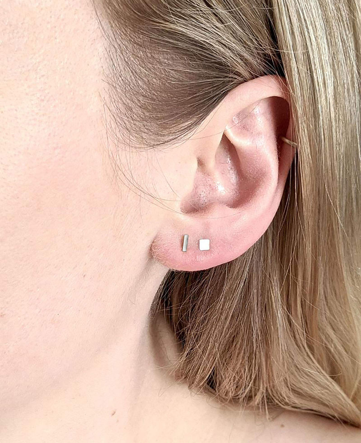 Sterling Silver Stud Earrings for Women Men- 4 Pairs of Hypoallergenic Simple Geometric Small Stud Earring Set Tiny Circle Triangle Square Bar Stud Earrings Mini Cartilage Tragus Earrings(Sliver)