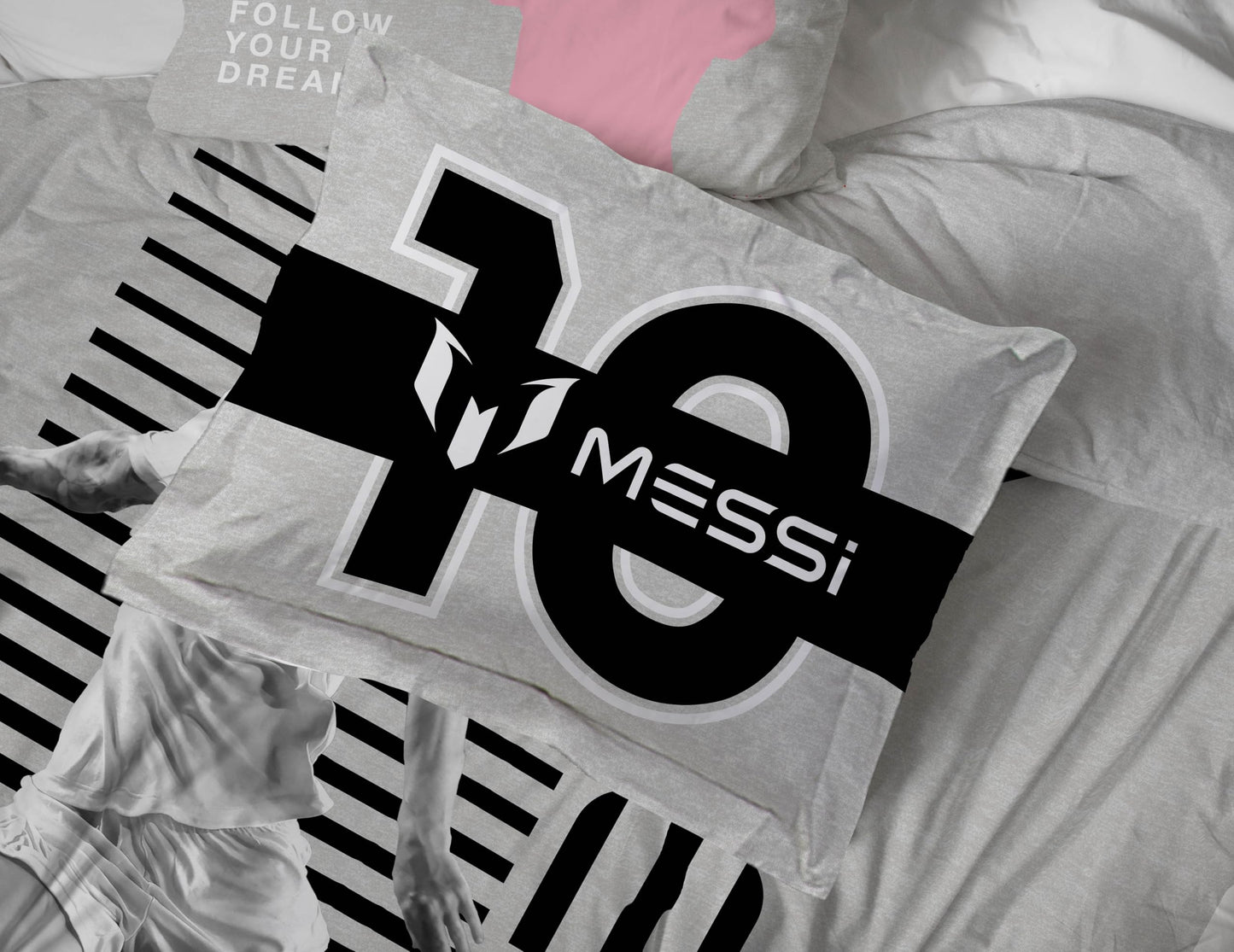Jay Franco Kids Comforter Set Includes Sheets and Pillow Cover - Soft and Cozy Bed Set for Stylish Room Décor, Grey - Messi, 5 Piece Twin