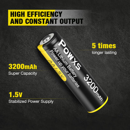 POWXS AA Lithium Batteries, 8Pack 1.5V Lithium Iron Double A Batteries 3200mAh Super Capacity for Blink Camera, Video Doorbell, Flashlight, Toys, Remote Control 【Non-Rechargeable】
