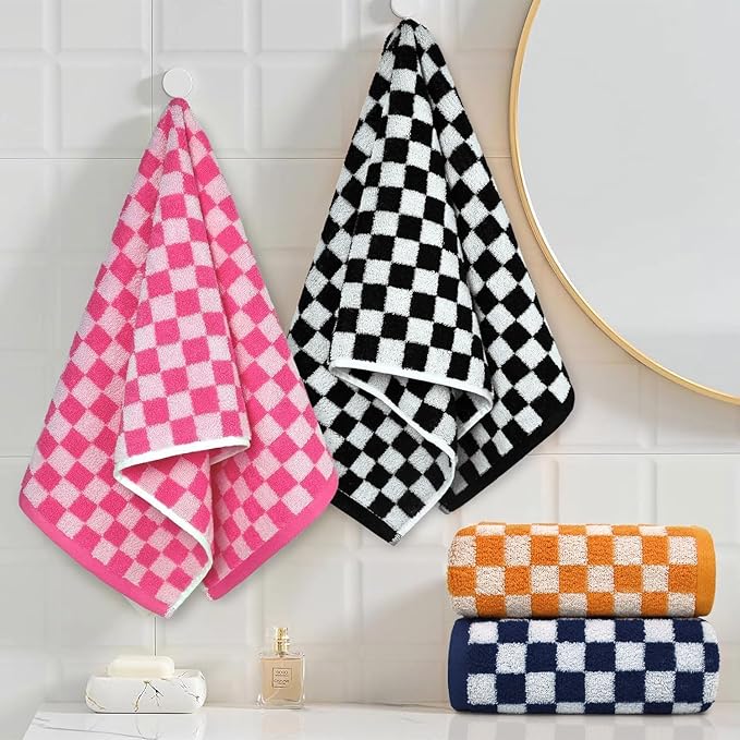 Jacquotha Hand Towels 4 Pack, Cotton Decorative Bathroom Hand Towel & Checkered