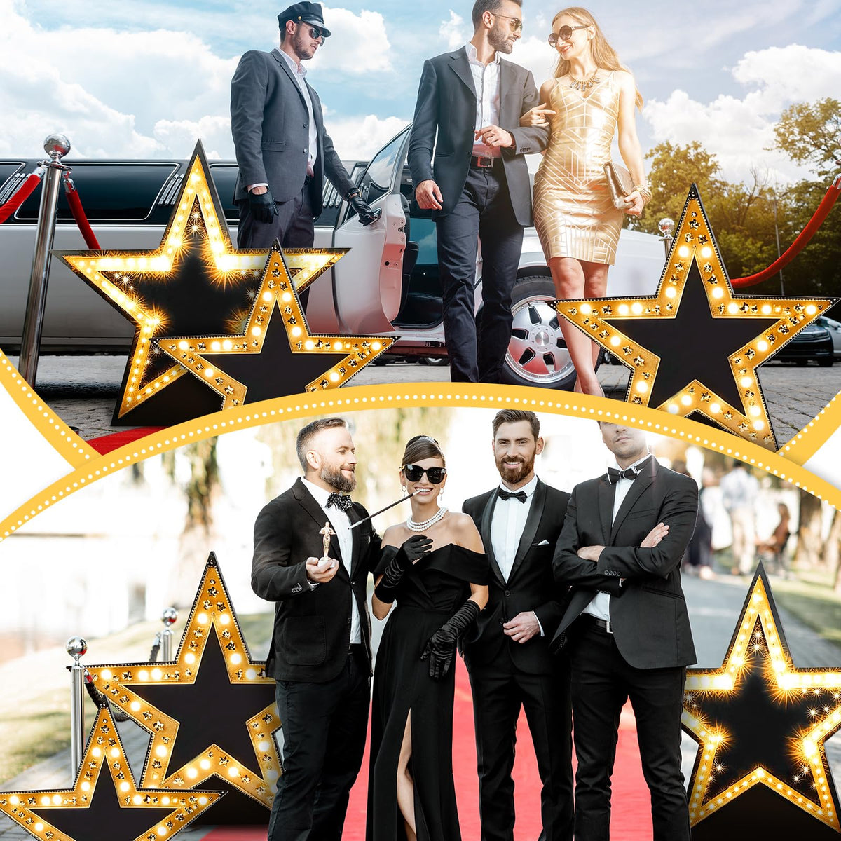 Leinuosen 3 Pcs 25.8"-31.5" Star Starry Night Movie Night Party Decorations Under The Stars Cardboard Cutout Stand-up Prom Award Homecoming Wedding Birthday Party Photo Prop Backdrop Decor
