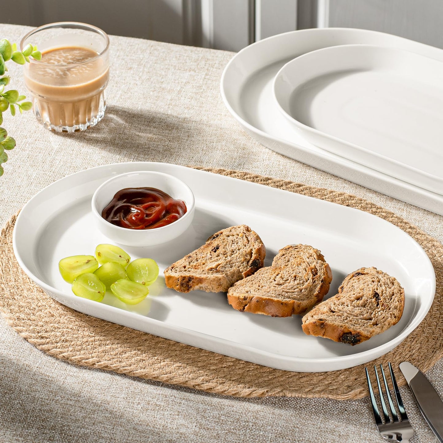 Taeochiy Large Oval Serving Platter Set of 3 (16"/14"/12") - White Ceramic Turkey Platters for Entertaining, Party Serving Tray, Oven Dishwasher Safe