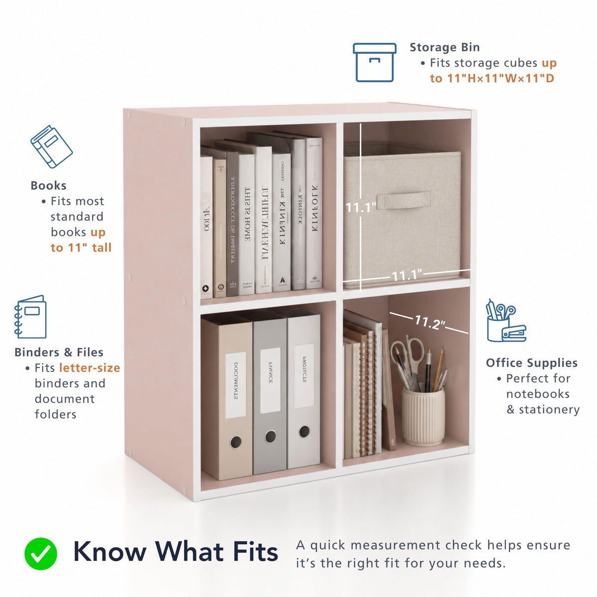 Homes: Inside + Out Apexa 4-Cube Storage Organizer Shelves, Stackable Wood Bookcase Fits Cubby Bins for Organization, Dorm Teen Room Decor & Home Office, White