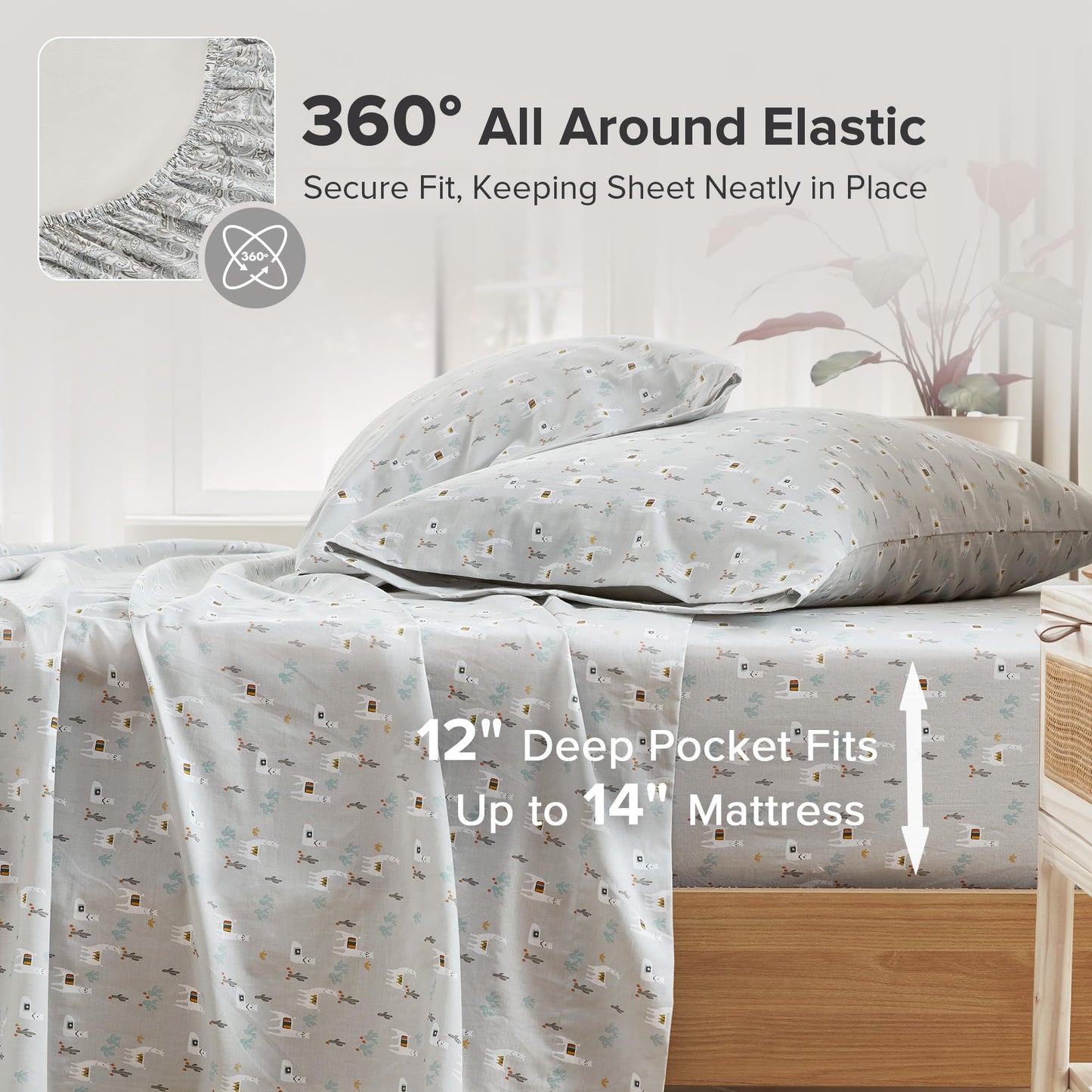 Comfort Spaces 100% Cotton Sheet Set Breathable, Lightweight, Soft with 12" Elastic Pocket Fits up to 14" Mattress, All Season Cozy Bedding, Matching Pillow Case, Twin Lama Multi 3 Piece