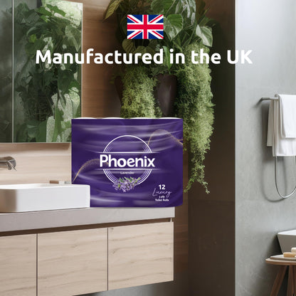Phoenix Toilet Rolls – 60 Pack | 3 Ply Lavender Scented Toilet Paper | Bulk Buy, Soft, Quilted, Sustainably Sourced, Eco- Friendly Luxury Bathroom Tissue