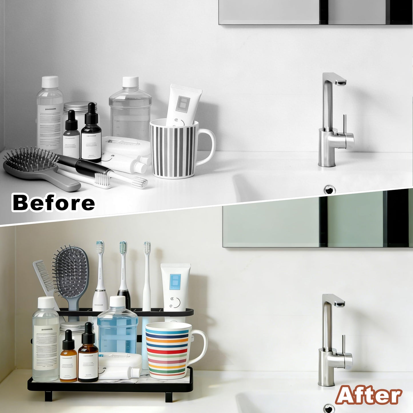 Diatomite Toothbrush Holder for Bathroom, Quick Dry Diatomaceous Earth Base, 5 Slot Electric Toothbrush Organizer for Countertop, Toothpaste Holder Bathroom Counter Organizer, Black