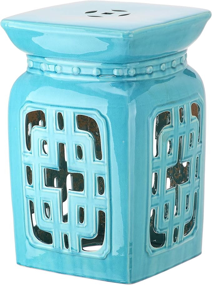 Safavieh Castle Gardens Collection Beijing Filigree Antique White Glazed Ceramic Garden Stool