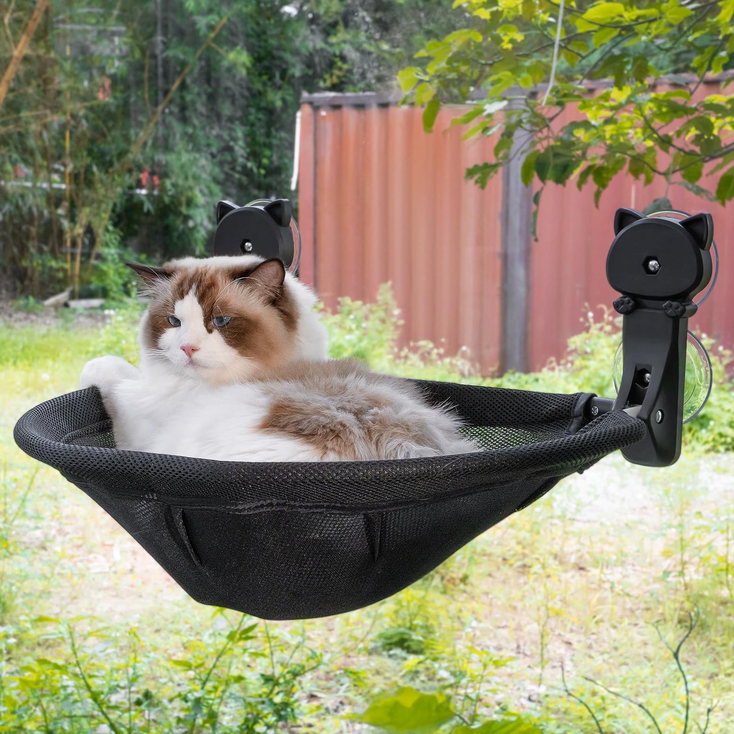 JUNSPOW Cat Window Perch Cordless, Foldable & Stable Kitten Beds- Breathable Cat Window Hammock for Overlooking, Sunbathing and Climbing - Maximum Hold Up to 40lb