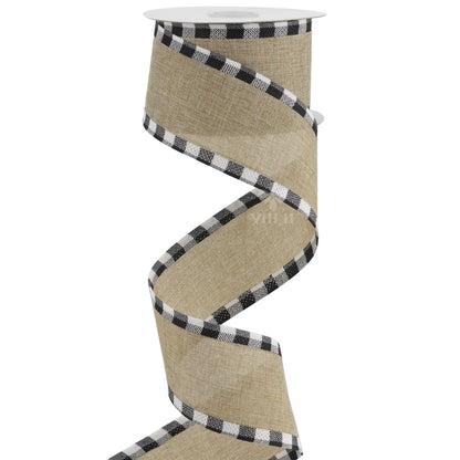 MEEDEE Burlap Christmas Ribbon Wired 2.5 Inch Plaid with Black and White Checkered Edging 10 Yards for Christmas Tree and Wreath Making