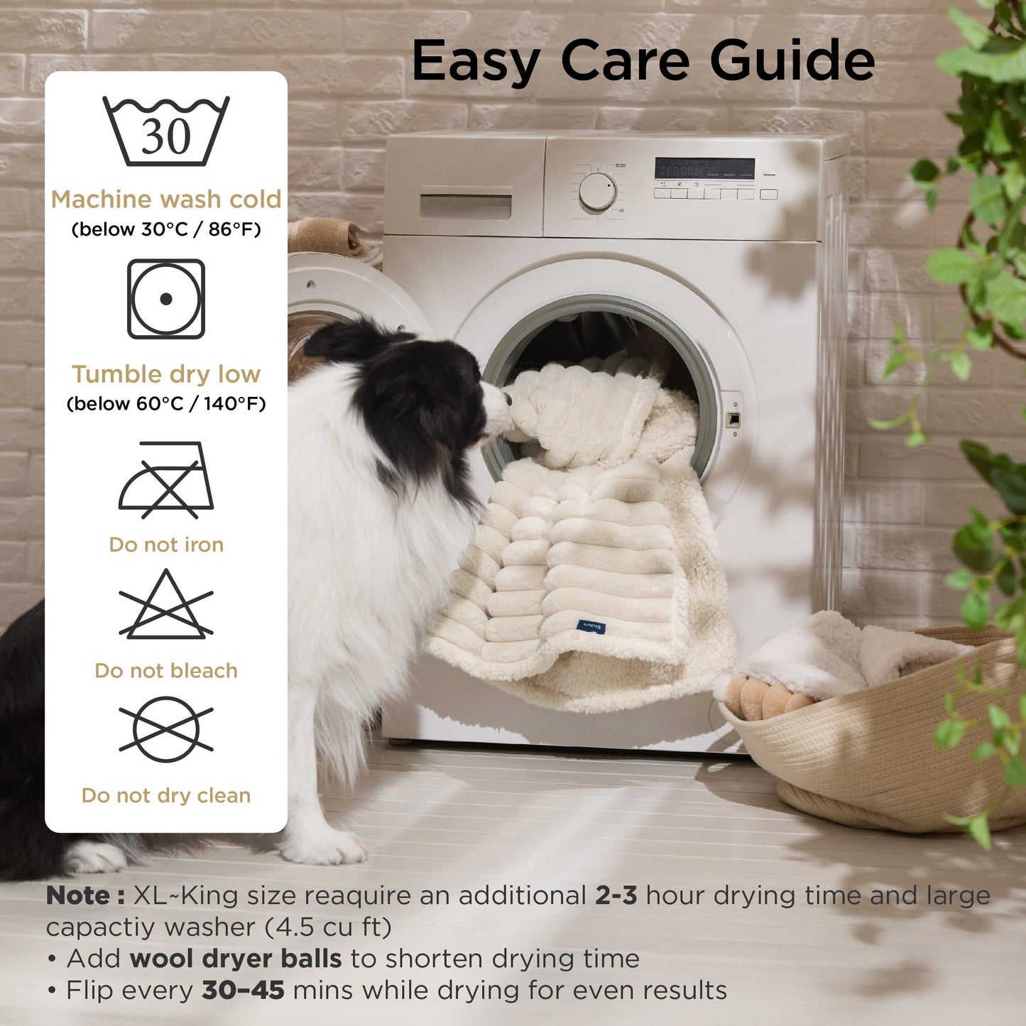 Bedsure ComfyFleece™ Waterproof Dog Blankets for Large Dogs - Soft Pet Cat Blanket Corduroy Fleece for Bed Protector Washable, Cozy Calming Reversible Furniture Protection,60"x80", Cream