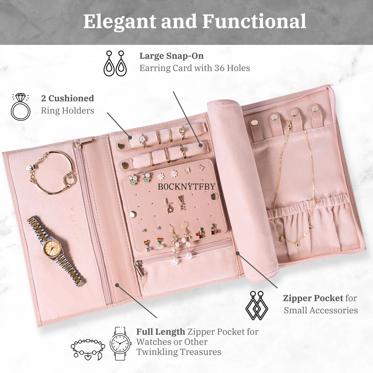 COSMIYA Personalized Initial Travel Jewelry Case - Monogram Custom Gifts For Women, Bridesmaid Gifts, Travel Jewelry Organizer, Customized Travel Jewelry Box, Birthday Gifts For Mom