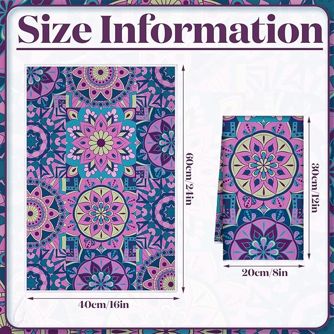 Boyiee Set of 6 Mandala Kitchen Towels Absorbent Boho Dish Towels 24 x 16