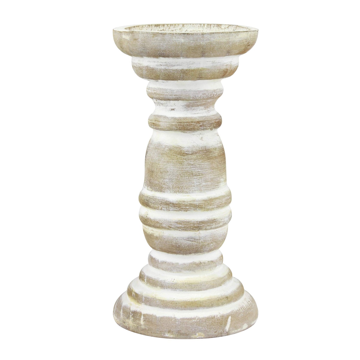 Stonebriar Decorative Worn White Wooden Pillar Candle Holder, Coastal Home Decor, Ocean Inspired Designs for Wedding Decorations, Parties, or Everyday Home, Large 8 Inch