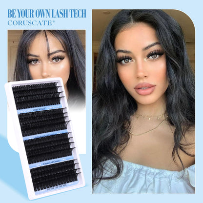 CORUSCATE Cluster Lashes Kit Long 14-20mm Eyelashes Individual Kit 80D-150D Thick Lashes Individual Cluster Russian Strip Lash D Curl DIY Lash Extension 284pcs with Lash Bond and Seal Tweezers