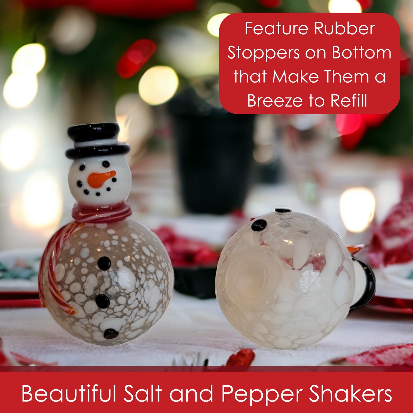 Gift Essentials Blown Glass Snowmen Salt and Pepper Shakers - Hand Blown Glass Collectible Christmas Salt and Pepper Shaker Set