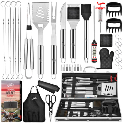 Kaluns BBQ Accessories, Complete Grill Set Dad Gifts for Fathers Day, 40 Pcs Premium Heavy Duty Stainless Steel Barbecue Grill Accessories for Outdoor Grill Gifts for Men
