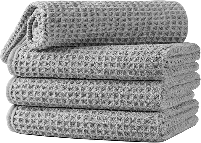 Microfiber Waffle Hand Towels, 4 Pieces, Fast Drying, Lint Free 430 GSM