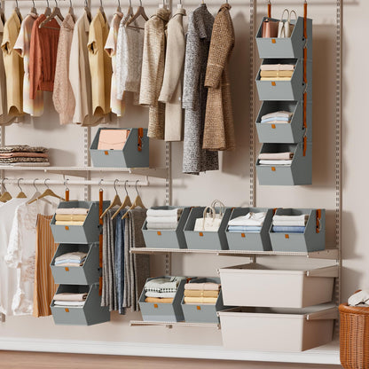 Homsorout Hanging Closet Organizer 4 Tier - Clothes Hanging Shelves, Space-Saving Closet System, Fabric Storage Bins Bedroom Organization, Collapsible Baskets for Home, Dorm, Rv, Grey