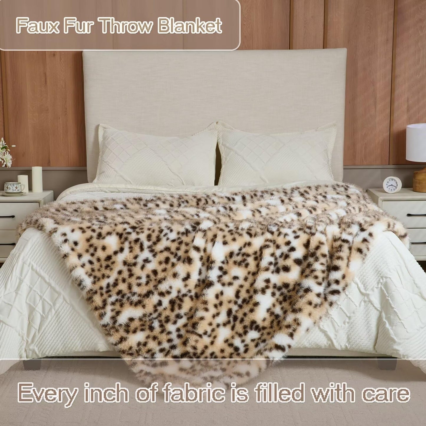 Luxury Fluffy Faux Fur Throw Blanket,Thick Fluffy Silky Fuzzy Cozy Blanket,Plush Blankets for Couch, Sofa, Chair, Bed-Leopard Print,50x60 Inches