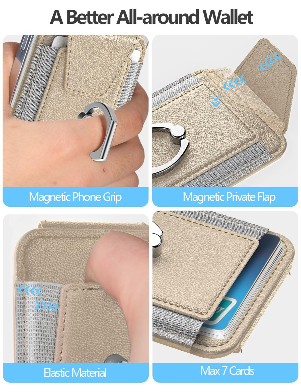 ExtreLife For Magsafe Wallet with Grip, 6-Card Holder, Stronger Magnetic Card Wallet Holder for iPhone 17/16/15/14/13/12 Series, Leather Magnetic Phone Wallet with Privacy Flap, Desert Titanium Gold
