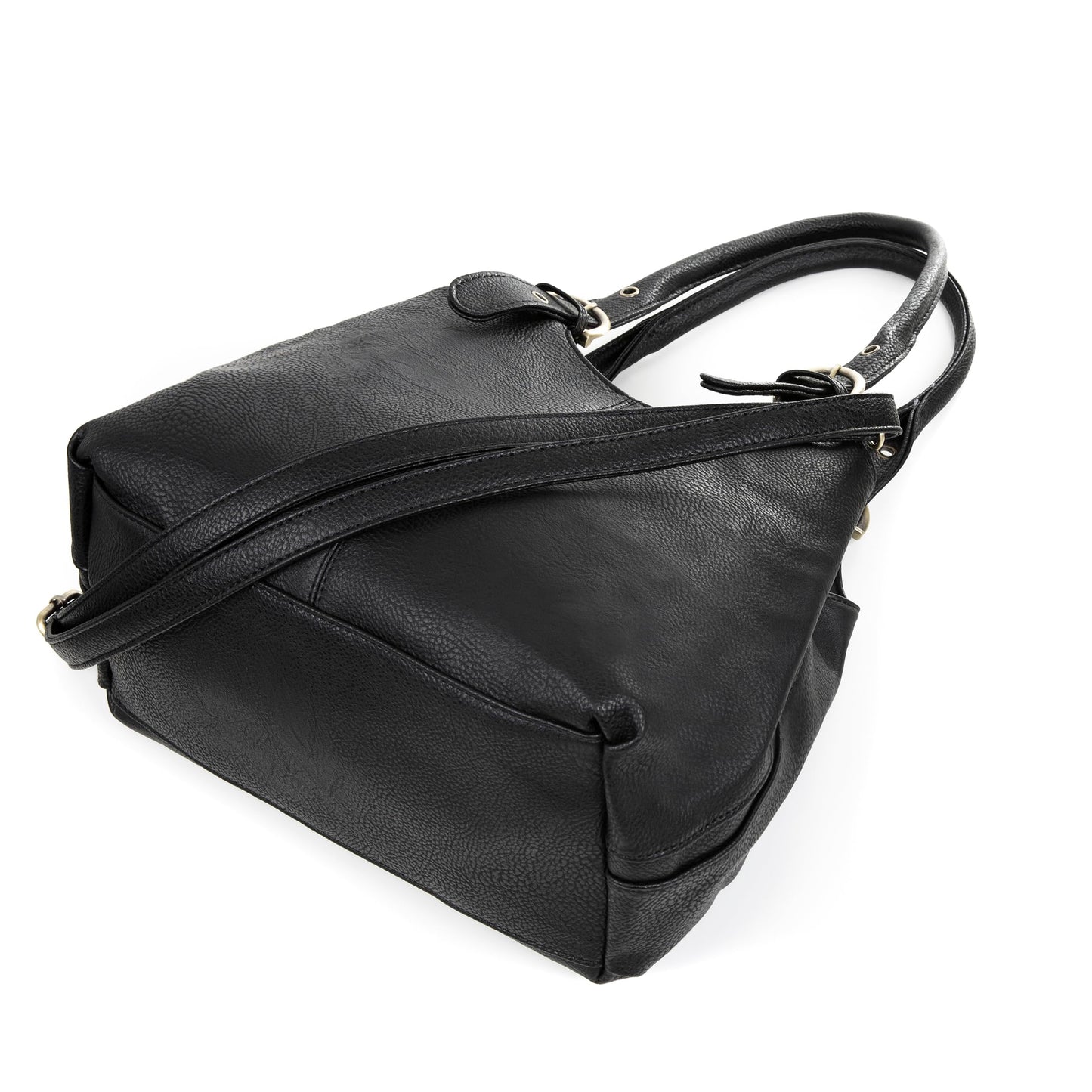 AOSSTA Women's Tote Bag Multi Pockets Soft Leather Hobo Shoulder Bags With Long Strap Ladies Handbags Large Crossbody Bags (Black)