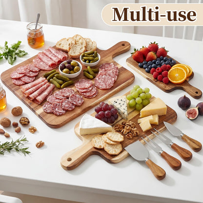 Acellegic 8 Pcs Cheese Prizes Acacia Wood Cutting Boards Gift Set Bridal Baby Shower with Cheese Knives Set PVC Bag Wooden Square Board for Bridal Baby Shower Housewarming Christmas