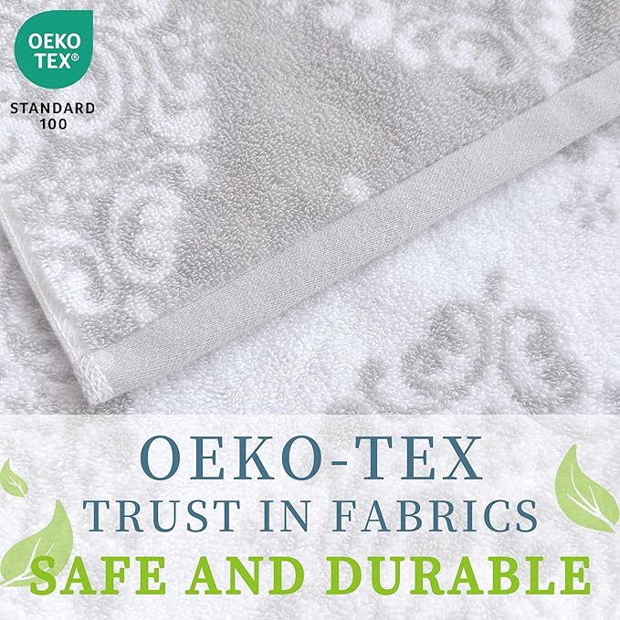 Grey Pattern Bath Towels, Quick Dry Bath Towel, Damask Jacquard Shower Towel