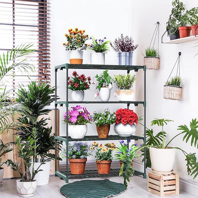 Ohuhu Plant Greenhouse Shelves 4 Tier 2 Pack Extra-Wide Stable Green House Shelving for Outdoor, 31x18x42 Inch Portable Rustproof Metal Shelf Plant Stand Rack Greenhouse Accessories
