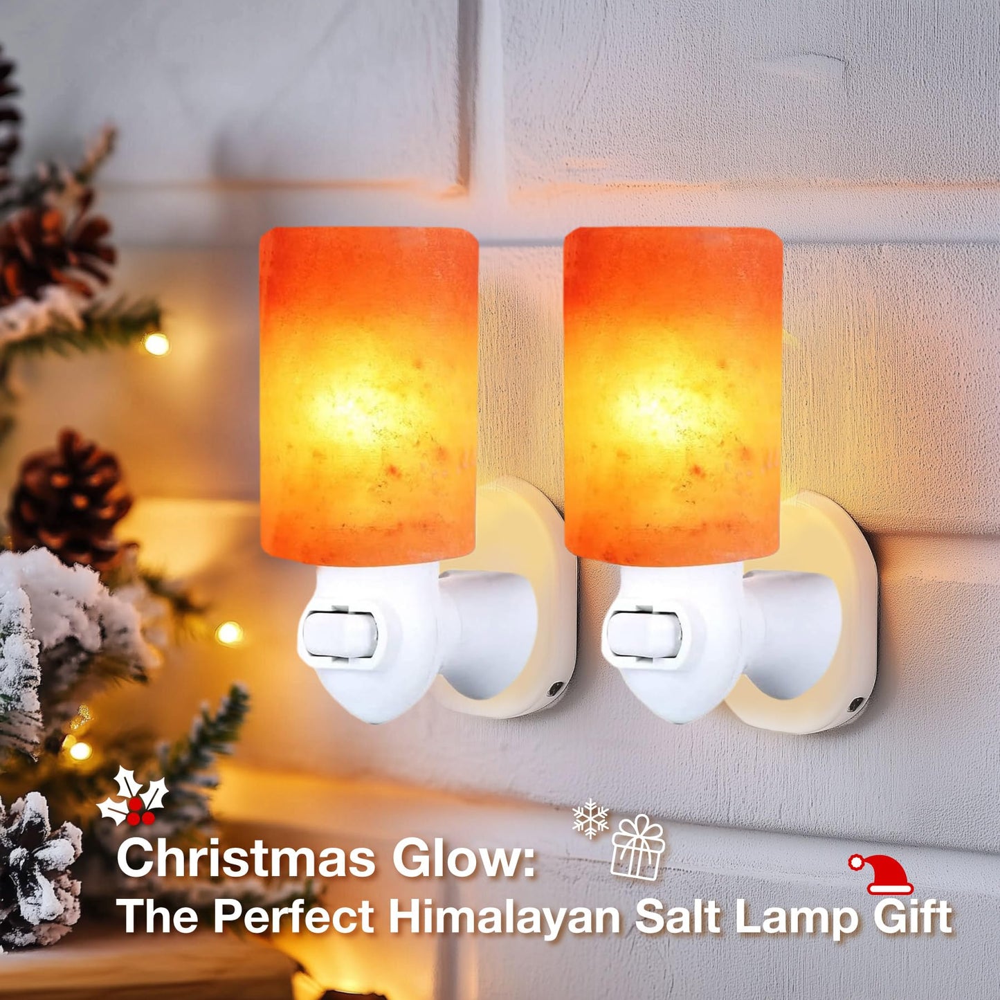 pursalt Himalayan Salt Lamp Plug in Night Light 2 Pack, 360 Degree Adjustable Wall Plug & Extra 4 Replacement Bulbs Bathroom Bedroom Night Light, Pink Crystal Rock Salt Hand Crafted Cylinder Size
