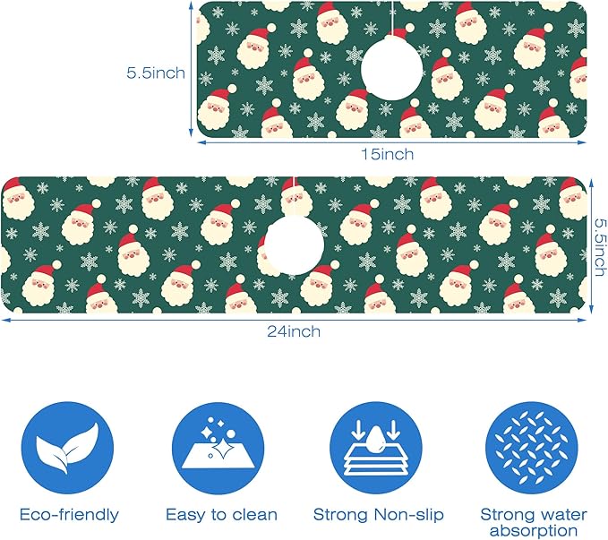 Christmas Kitchen Sink Splash Guard Mat Santa Claus and Snowflakes Sink Splash