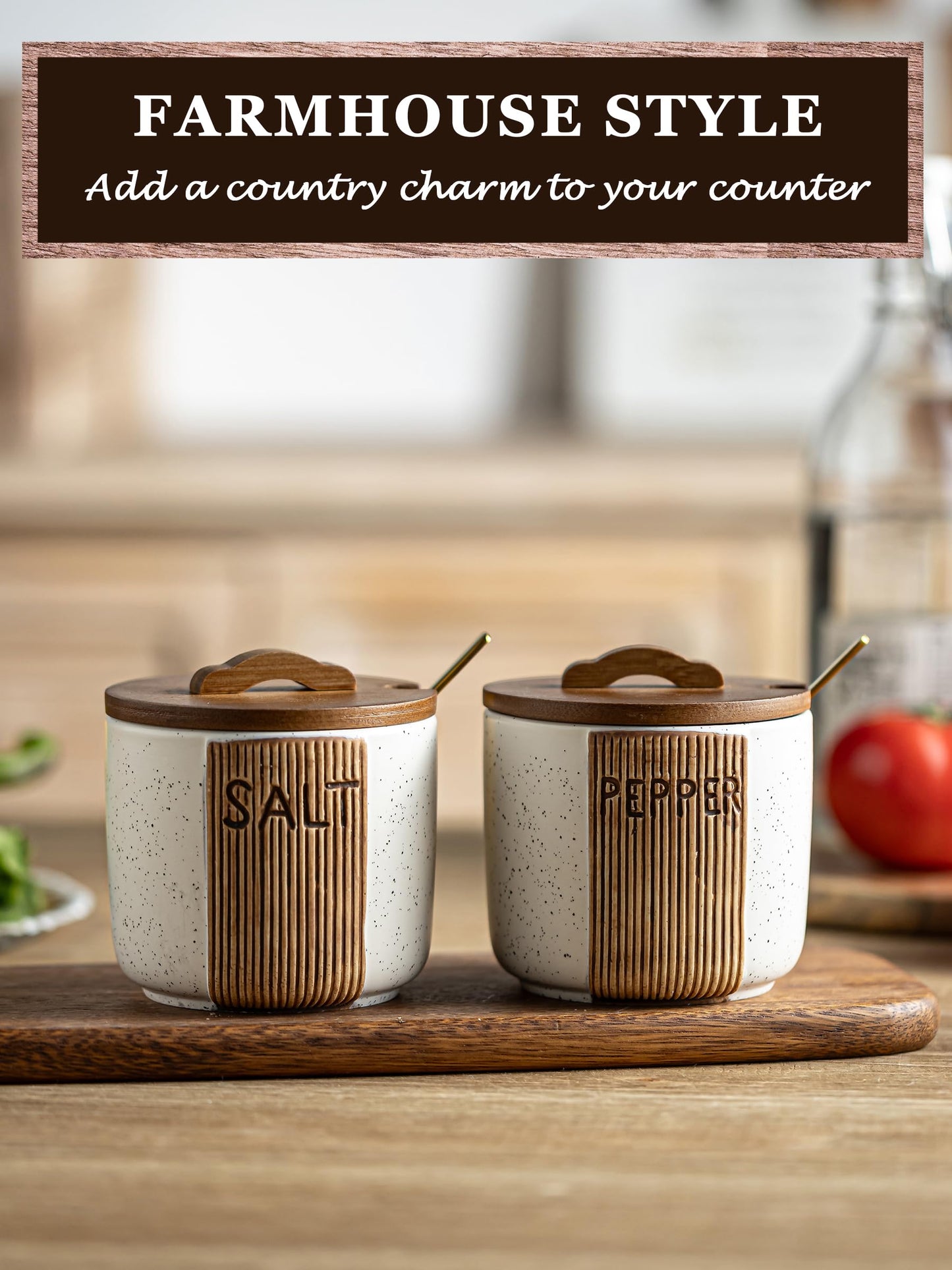 YHOJOY Ceramic Salt and Pepper Bowl, 10 Oz Salt Containers for Countertop