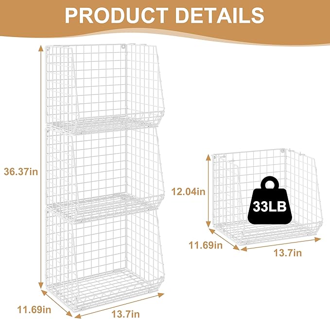 3 Pack Screw Mount Under The Wooden Shelf Laundry Room Organizer: Foldable Wire