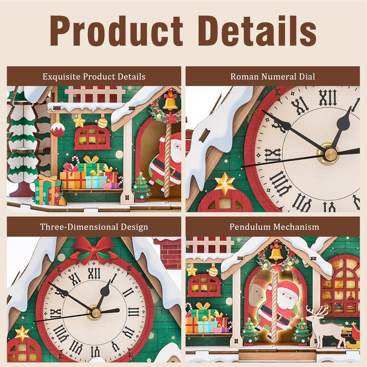 Cutywood 3D Puzzles for Adults Clock-Christmas Igloo Design Model Kit-Mechanical DIY Pendulum Clock with Roman Numerals-Desk Home Office Decor Personalized Gift for DIY Lovers