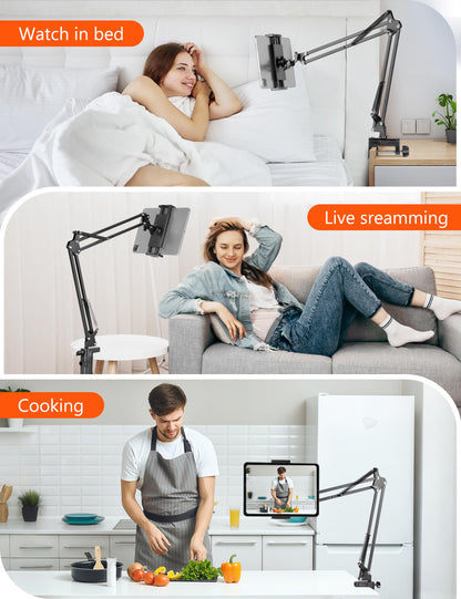 Evekea Tablet Holder for Desk, iPad Stand Phone Holder for Desk, Overhead Tablet Desk Mount for Bed with 360° Rotation, Compatible with iPhone iPad Kindle 4.7-13" Devices